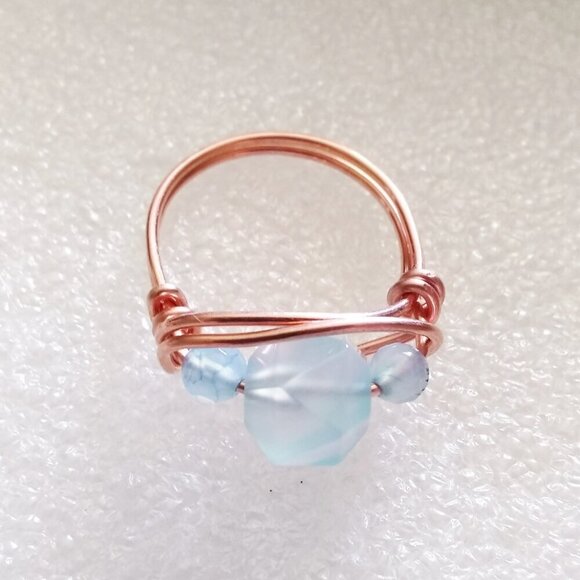 OOAK Powderblue Starcut Agate ~ Handmade Copper Wire Ring Sz 9 ~ Casual Boho - Picture 5 of 10
